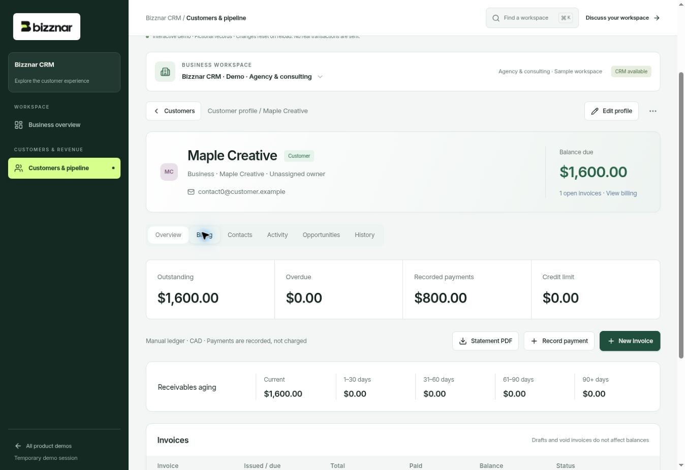 Bizznar · Customer billing
