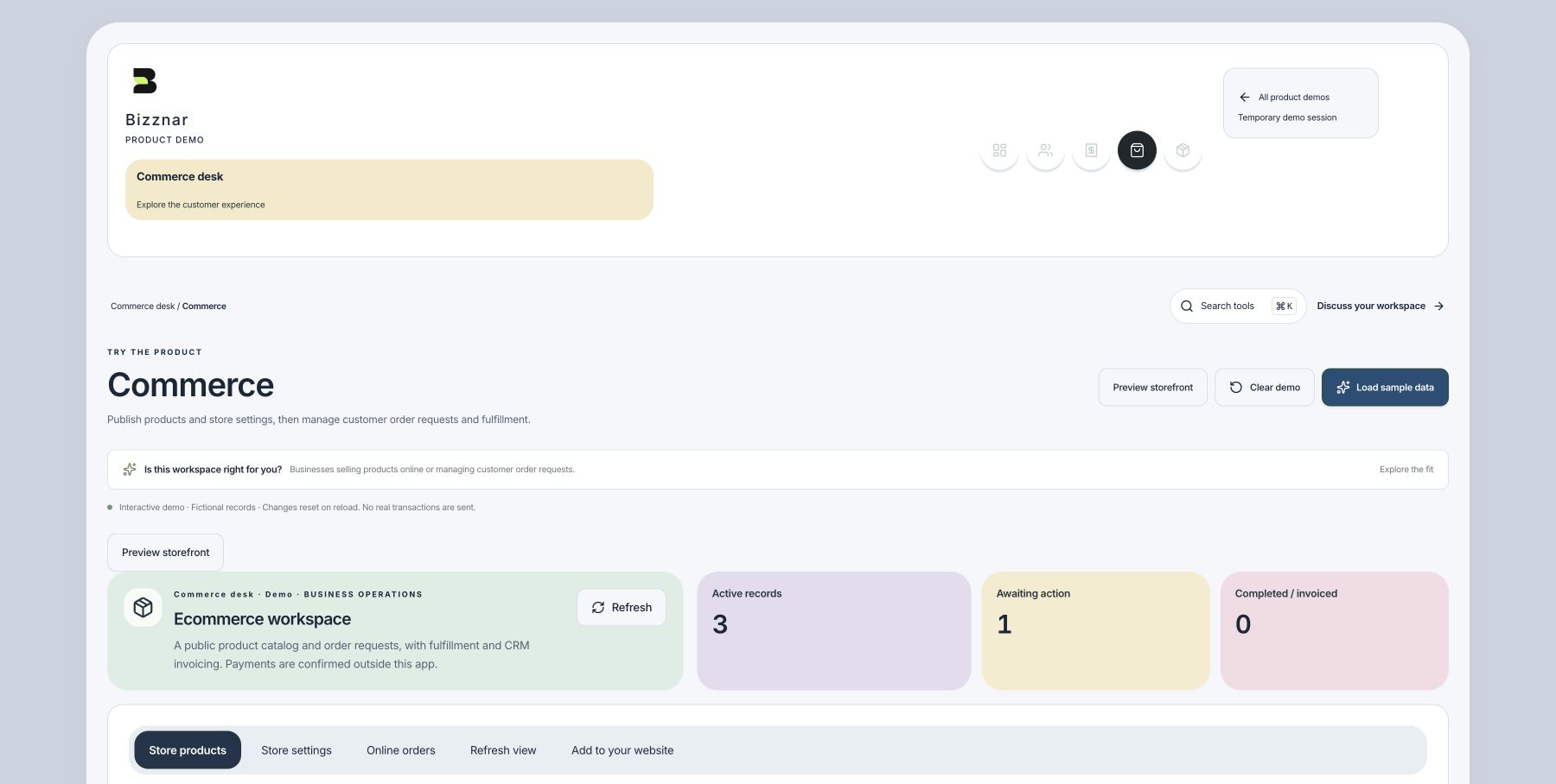 Commerce desk · actual public demo capture