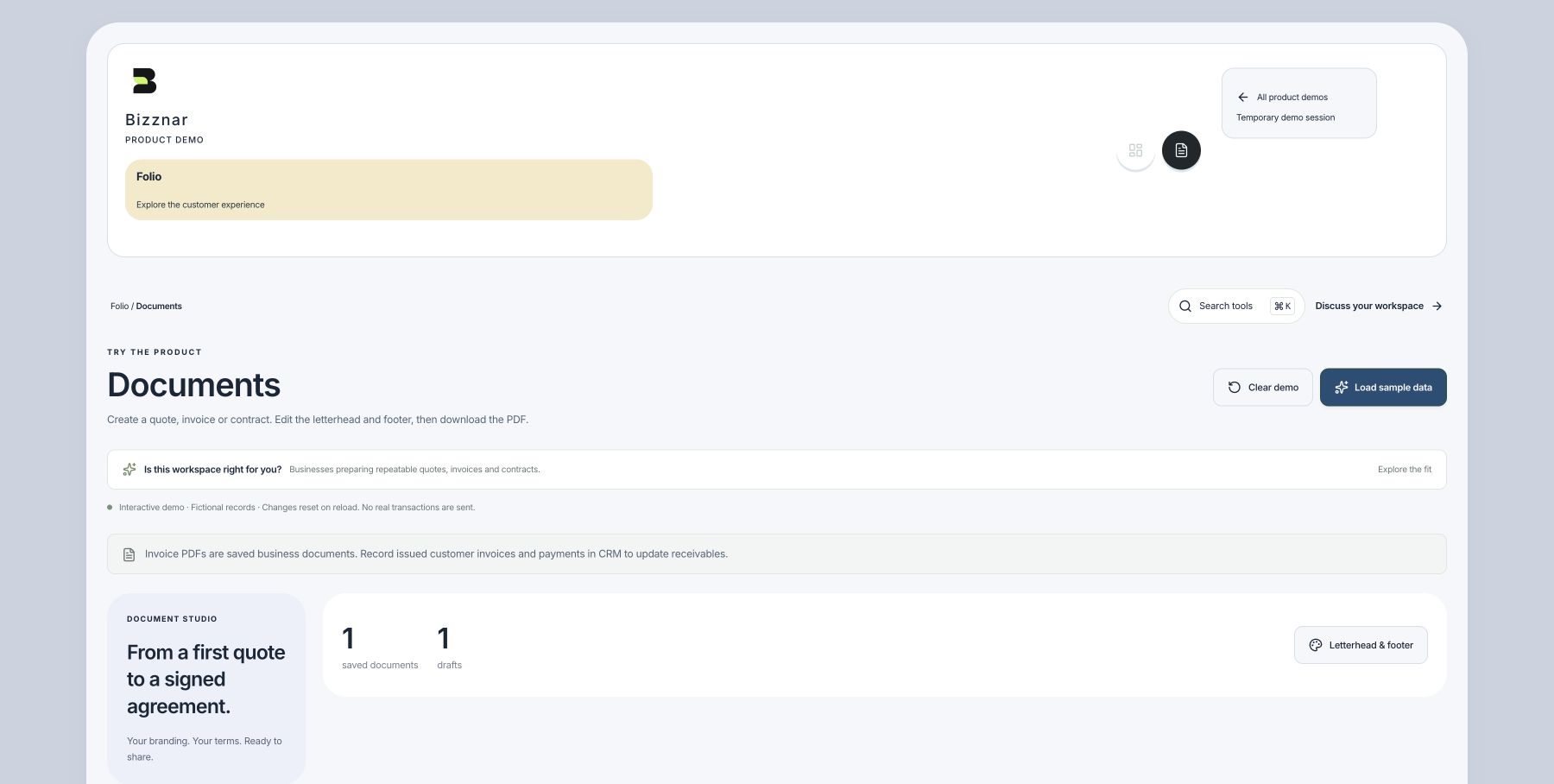 Folio · actual public demo capture