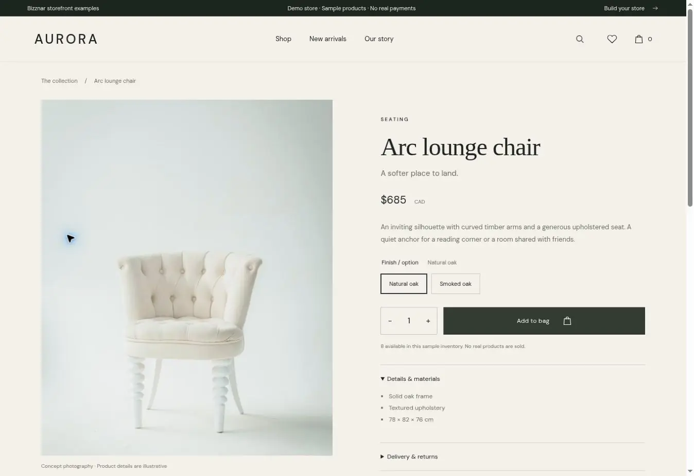 Aurora product detail page