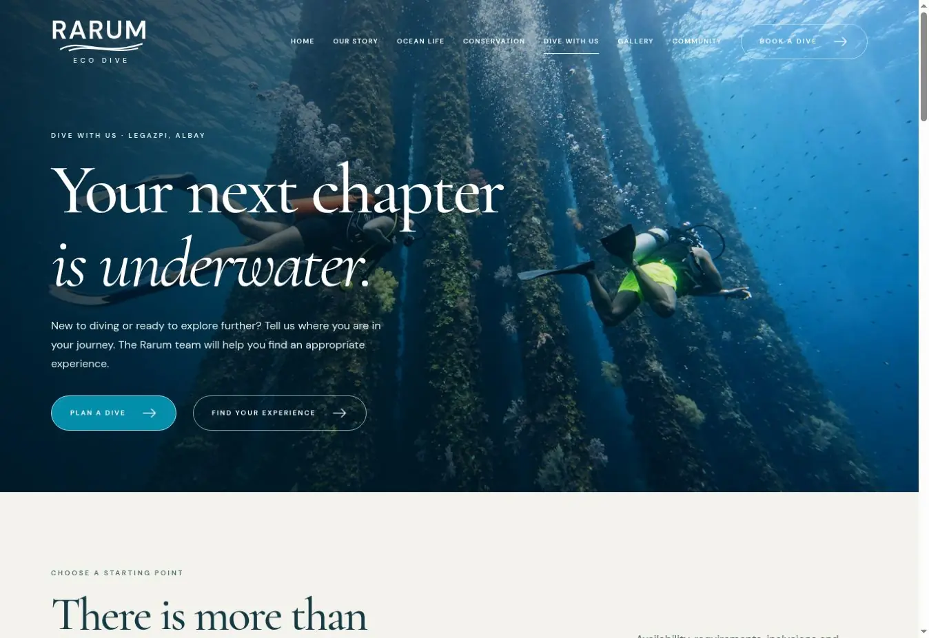 Rarum dive experience page