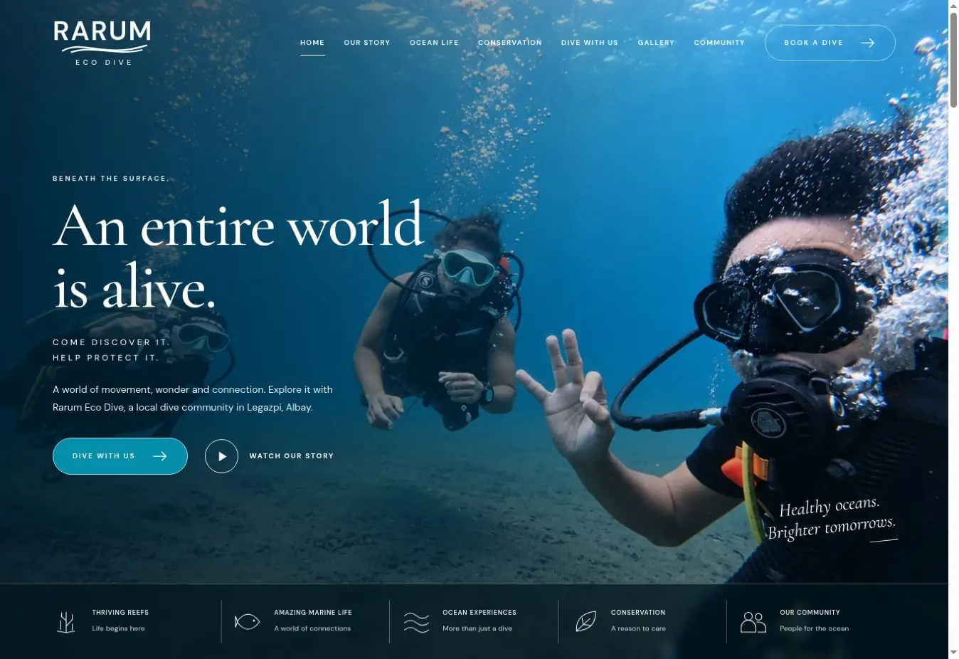 Rarum Eco Dive website